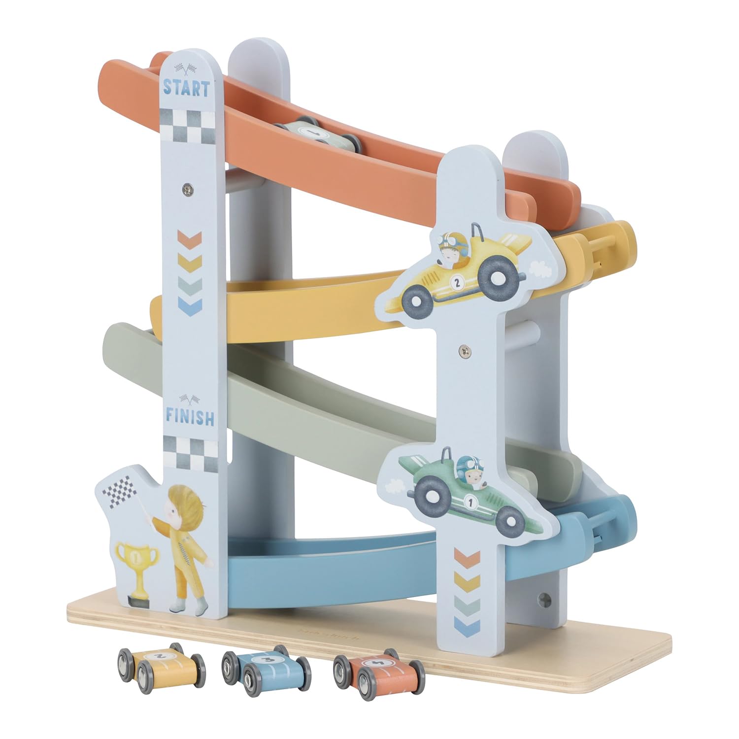 Little Dutch Pista de bolas de madera – pista de carreras de coches – incluye 4 coches – para niños y niñas a partir de 18 meses – azul