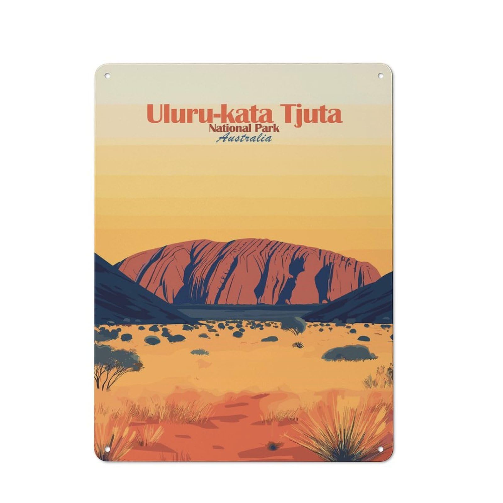 Junmoney Style-1 Vintage Tin Sign With Uluru-Kata Tjuta National Park Design 40X30cm, Vintage Cafe Wall Decor For Coffee Bar, Kitchen, Bistro Or Tea Corner
