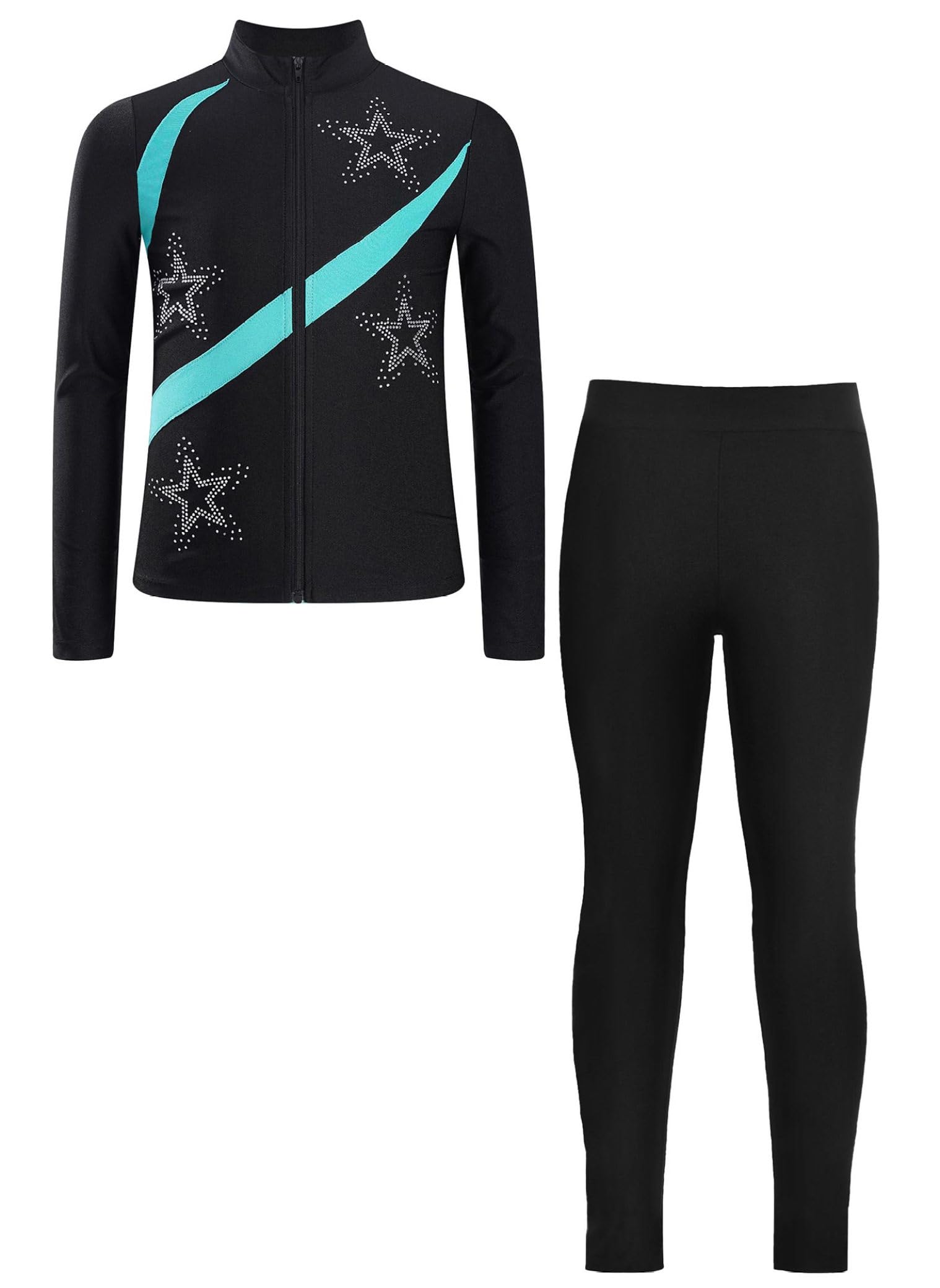 Mädchen Trainingsanzug Eiskunstlauf Sport Kleidung Set Glitzer Strass Stehkragen Jacke Und Leggings Kinder Tanzanzug Sportswear Sweatsuit