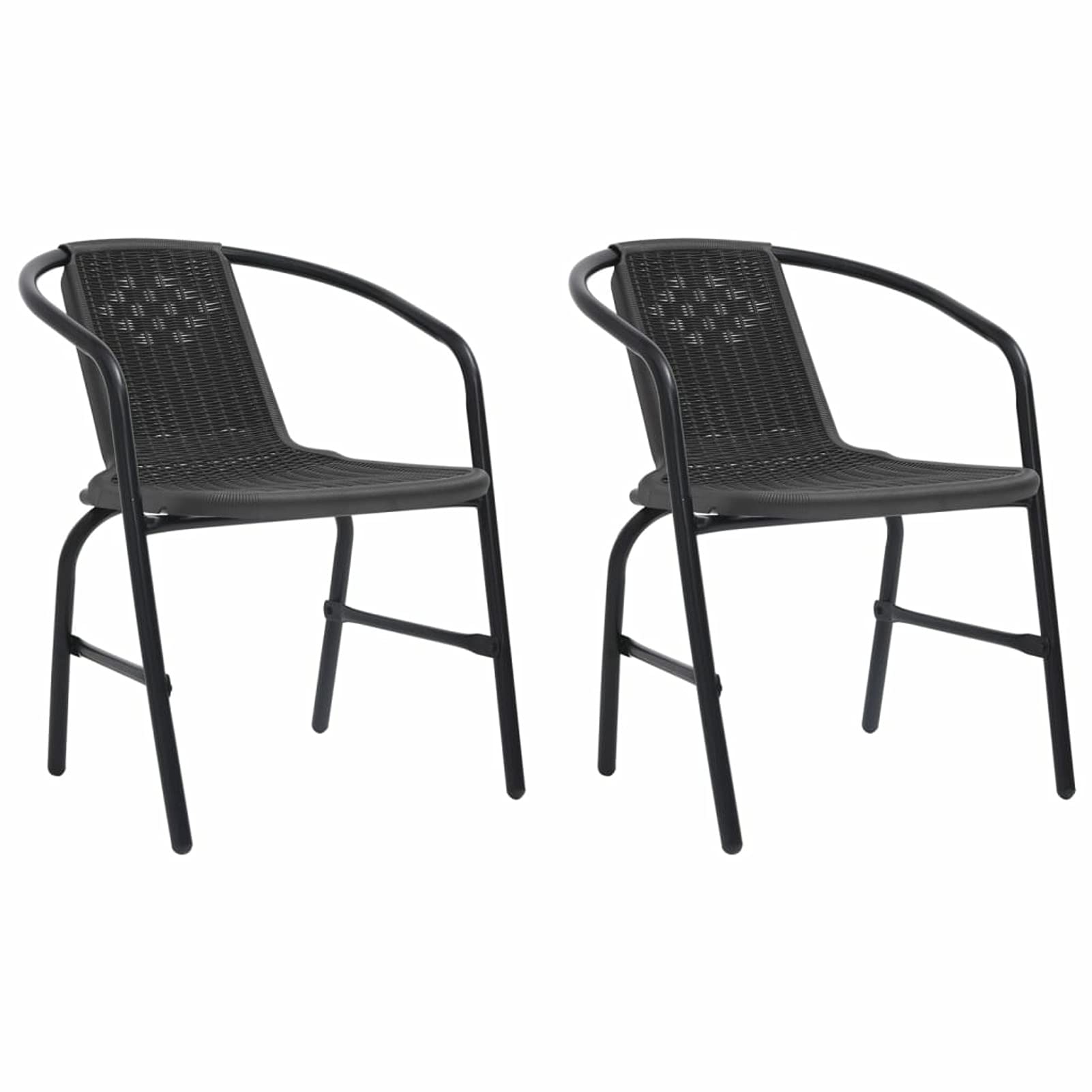 Krzesła ogrodowe, 2 szt., plastikowe rattanowe i stalowe, 110 kg, krzesła ogrodowe, odporne na warunki atmosferyczne, drewno, meble ogrodowe, balkon, patio, taras, krzesło do układania w stos