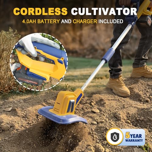 image for Mayoki Cordless Tiller Cultivator Compatible with Dewalt 20V Battery, 