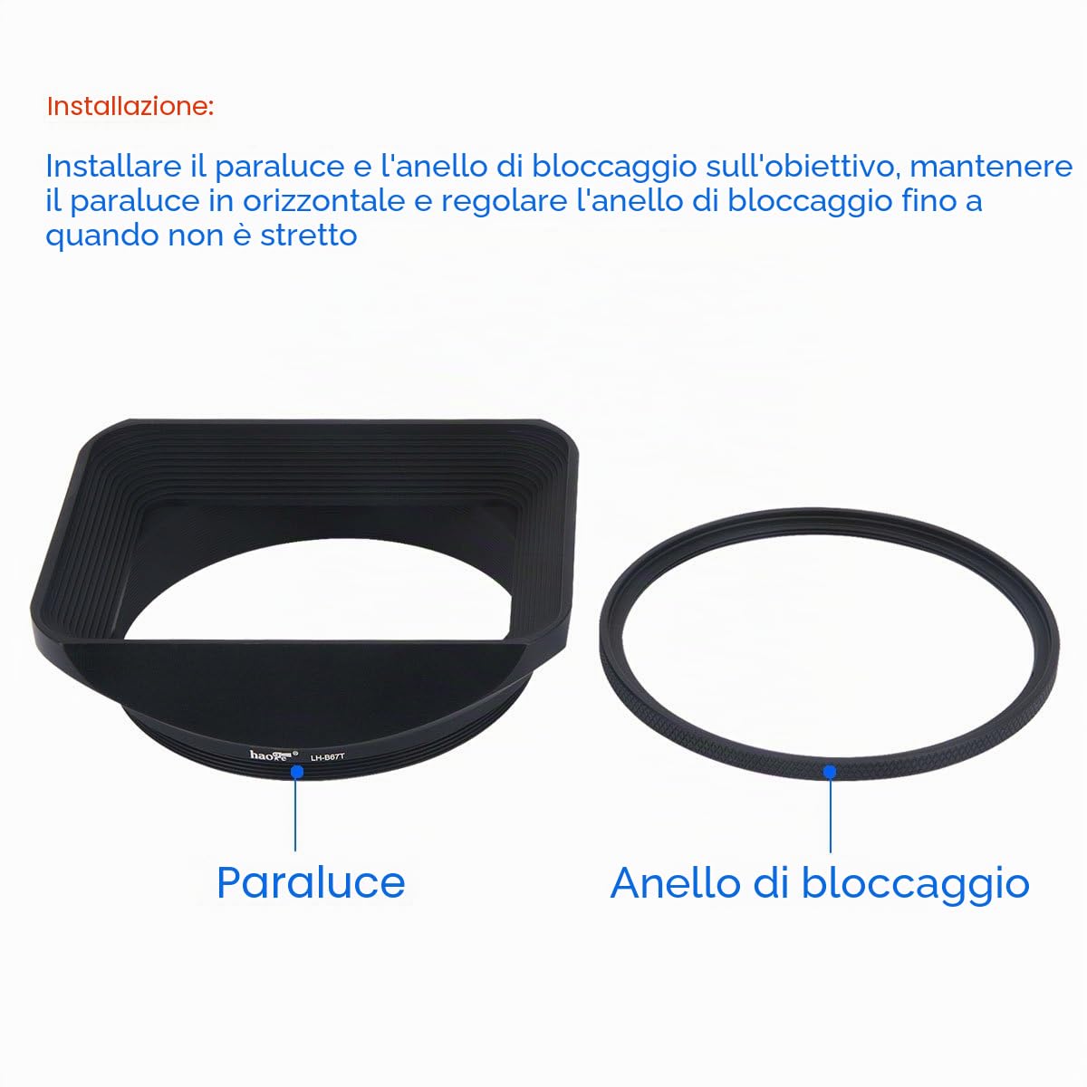 Haoge LH-B67T - Paraluce quadrato da 67 mm, in metallo, con tappo a vite, per obiettivi Canon Nikon Sony Leica Carl Zeiss Voigtlander Nikkor Fujifilm e altri obiettivi con filettatura da 67mm