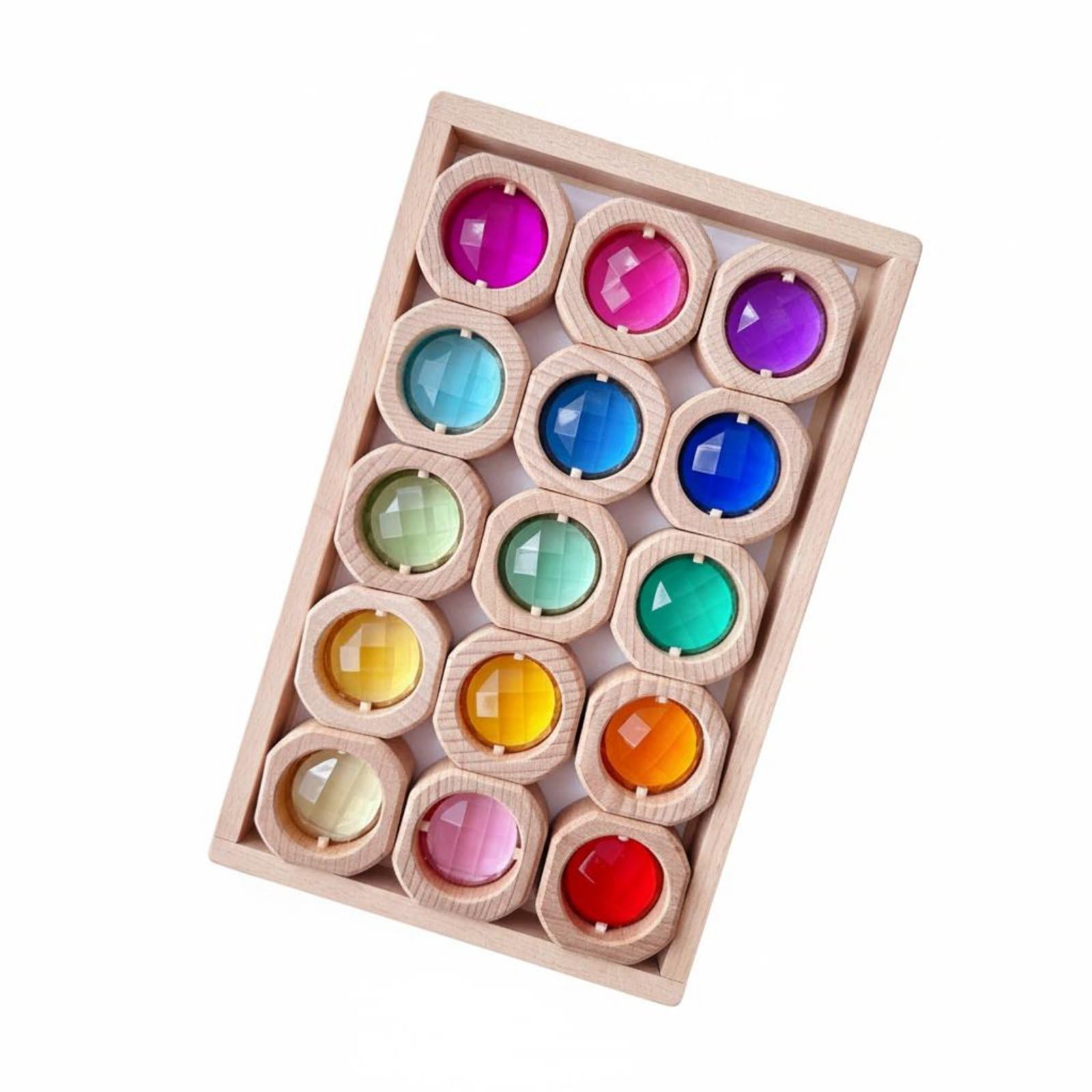 15 Piezas Bloques Acrílicos de Madera Educativo Cubos Acrílicos Transparentes Seguro Cubos de Madera Colores para Niños, Aprendizaje Temprano, Aula