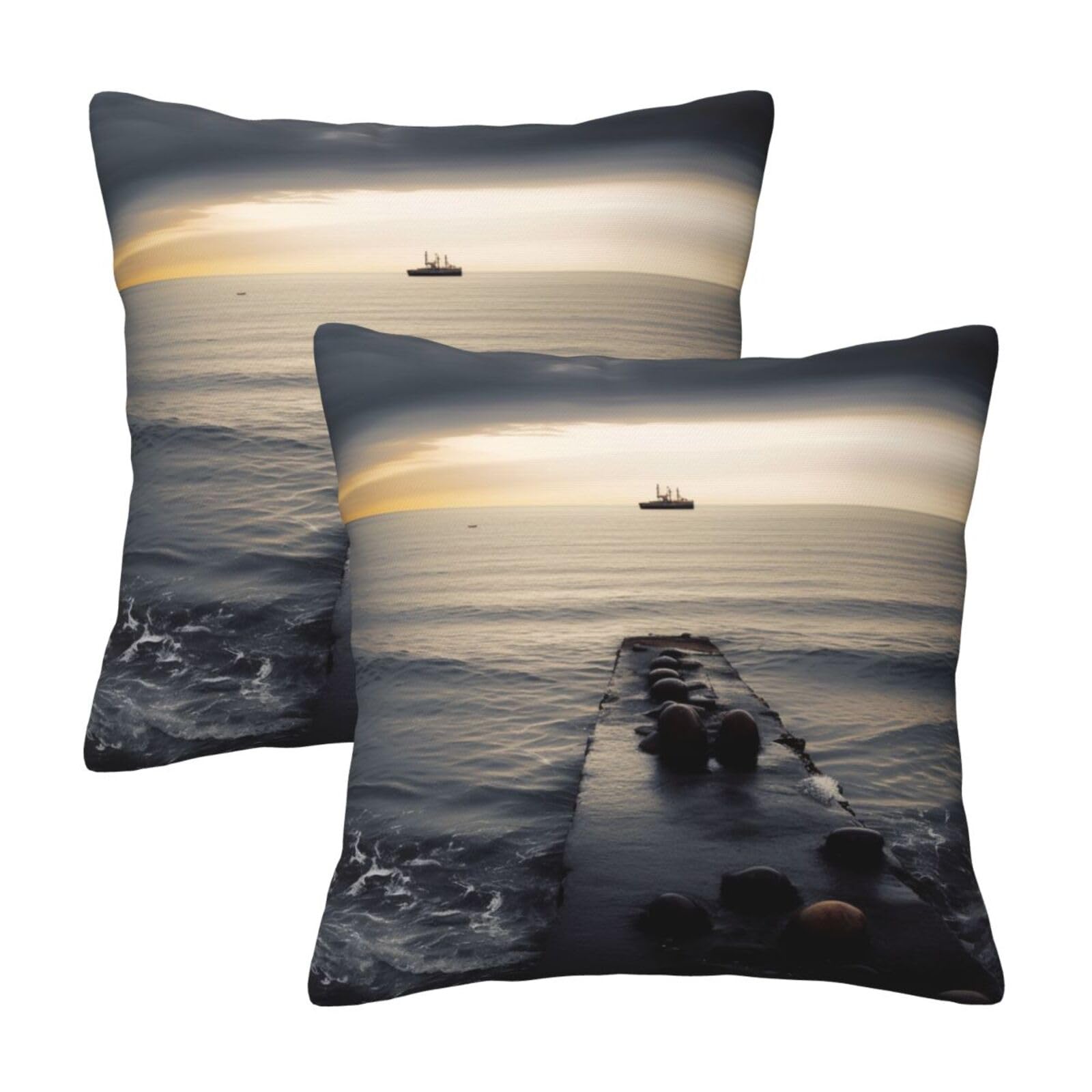 Black Sea Throw Pillow Cases 2 Pack Square Pillowcases Soft Pillow Protectors for Couch Livingroom Sofa Bed Office Car,40x40 CM
