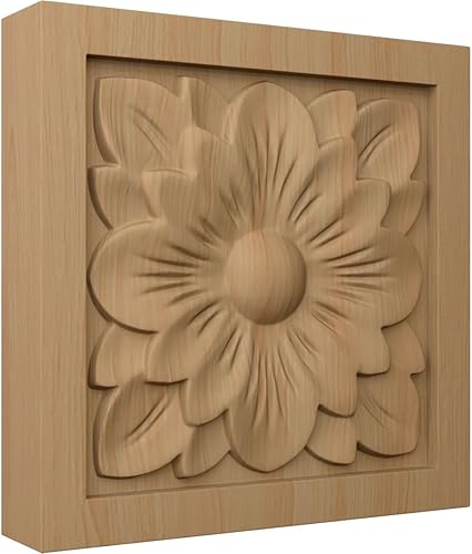 Miniatura 2 de Ekena Millwork ROS03X03X00DGAL Roseta cuadrada de flor de cornejo pequeña, 3 pulgadas de ancho x 3 pulgadas de alto x 5/8 pulgadas de largo, aliso