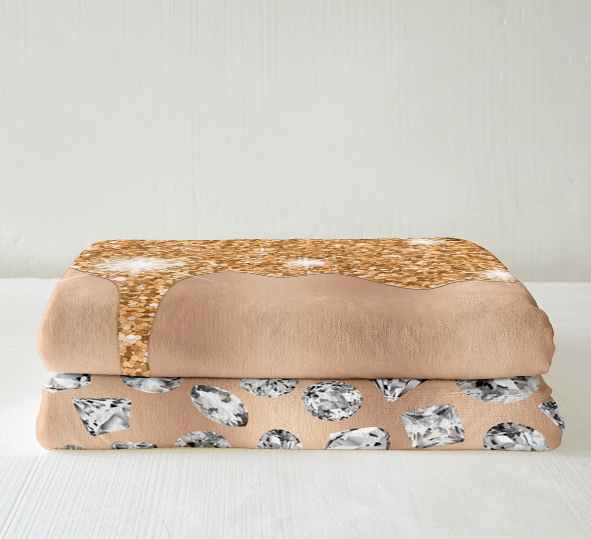 Coperta in morbido peluche color argento con glitter, per letto e divano, per bambini, con design con gioielli con diamanti, coperta sherpa kaki per neonati, traspirante e calda, coperta pelosa, 76 x