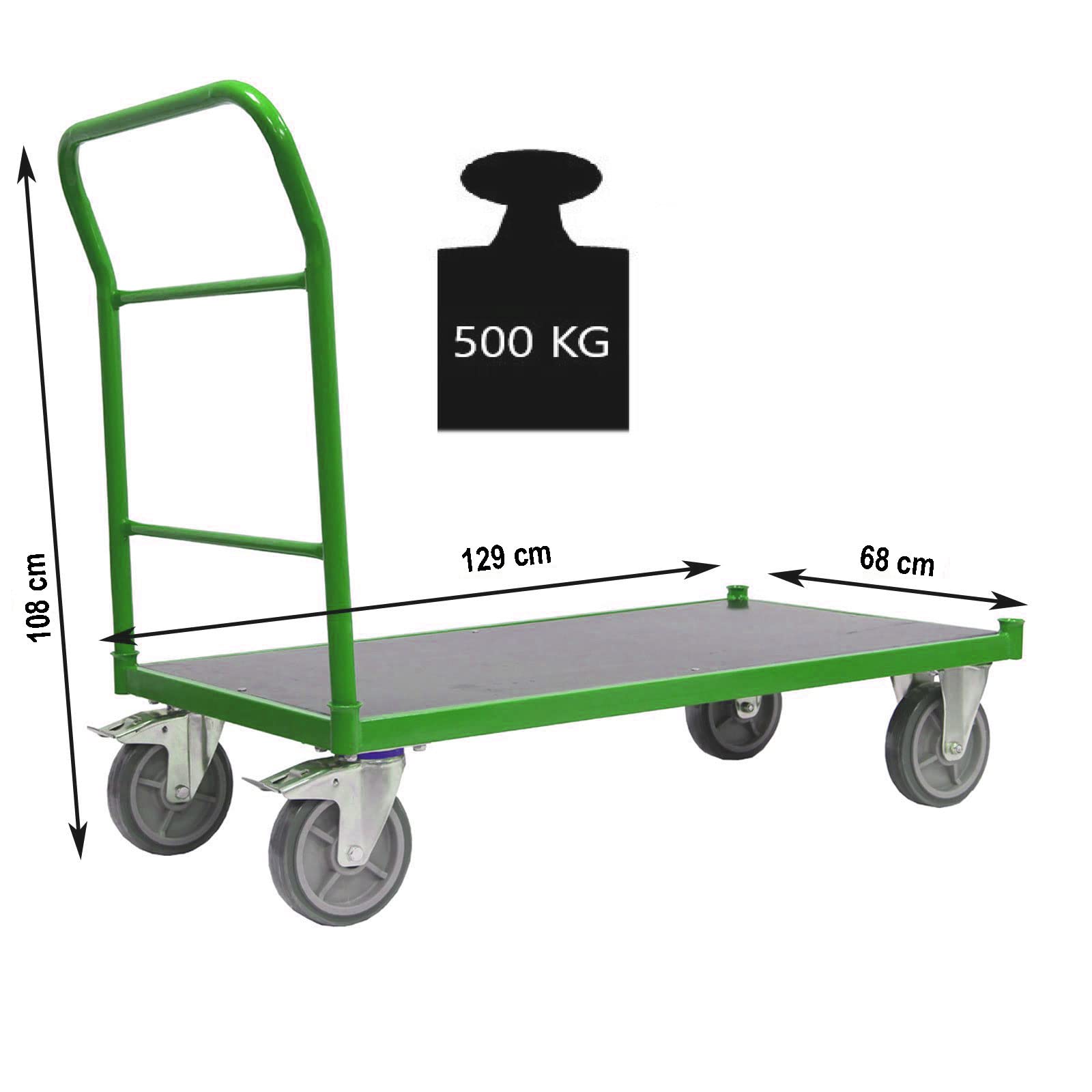 Profi Plattformwagen 500 kg mit XL Ladefläche 119x 59 cm Feststellbremsen Transportwagen Handwagen Magazinwagen Wagen Kommissionierwagen