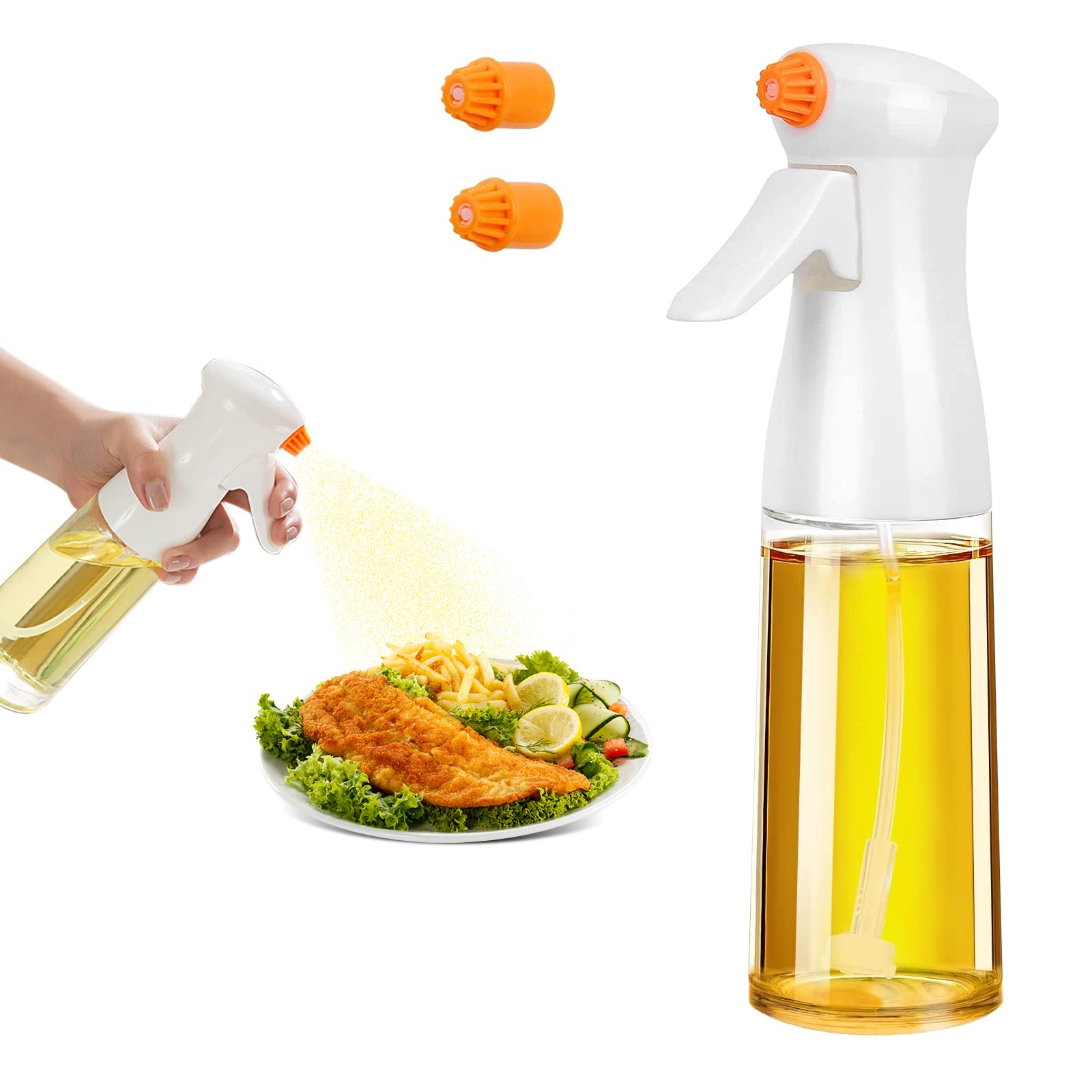 Photo 1 of Adv-one Oil Sprayer Cooking,200ml Glass Olive Oil Sprayer Bottle Oil Dispenser 2 Premium Nozzles,Refillable Food Grade Oil Spray Mister Air Fryer, BBQ,Baking,Salad, Frying,Roasting (White)