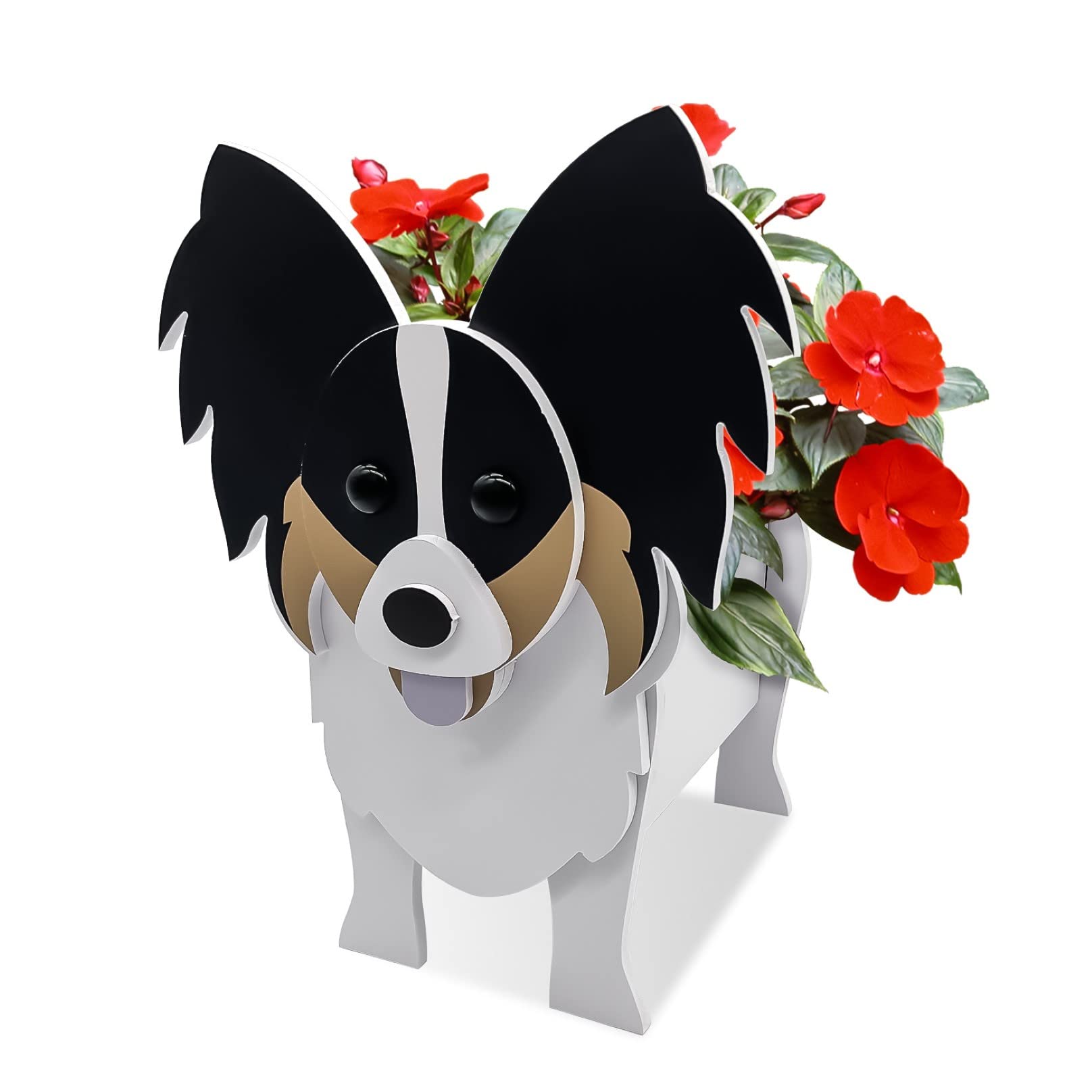 TTiiLoe Cute Dog Planter, Papillon Plant Pots, PVC Herb Garden Flower Pots, Dog Cartoon Shaped Plant Container Holder, Gifts for Pet Lovers, 24x18cm/9.44x7.08in
