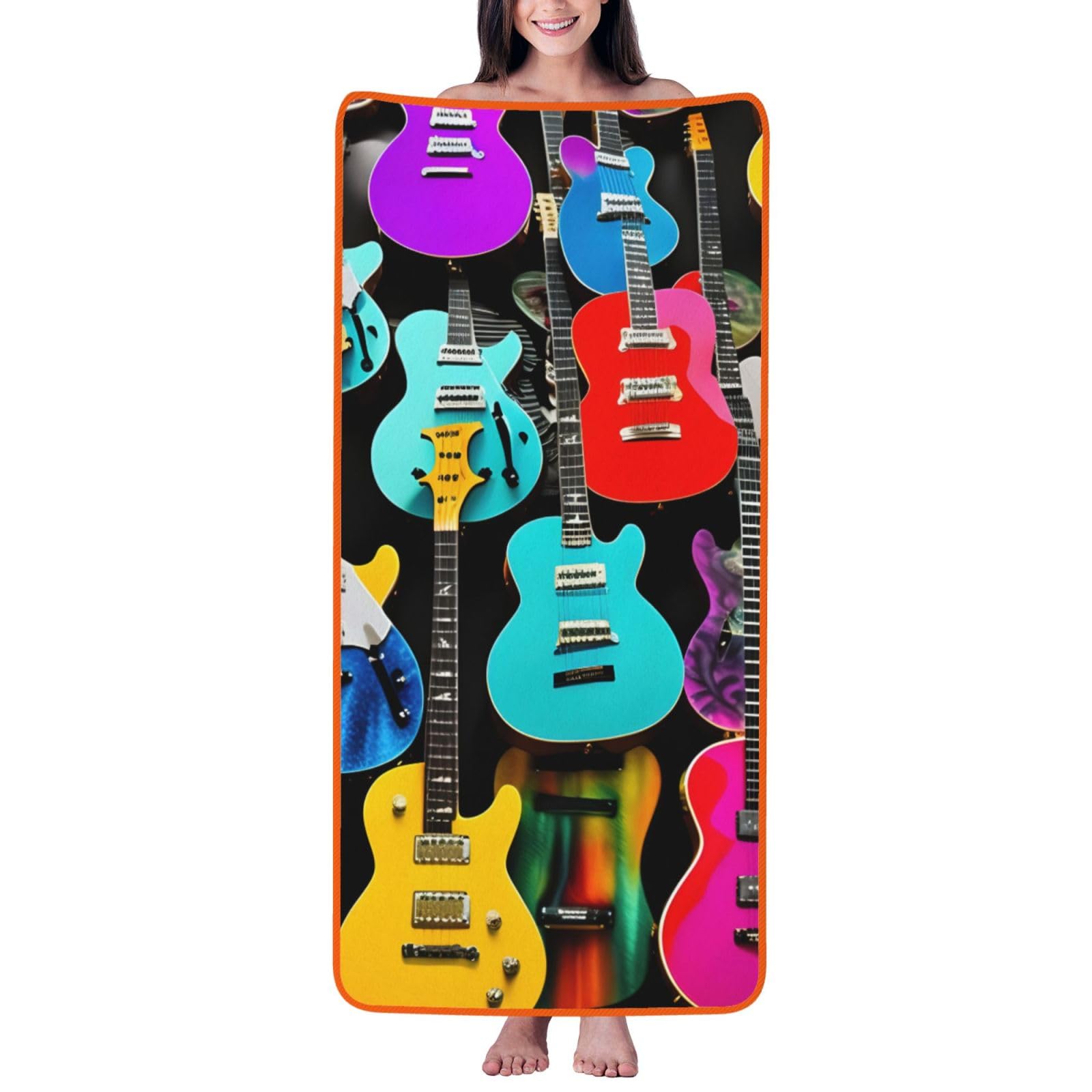 JBJGKHLP Colorful Guitars Print Women Men Couples Coral Velvet Bath Towel Ultra-Soft For Home Bathroom Travel