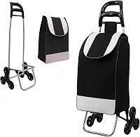 Carrinho de Compras Dobrável para Feira, Supermercado, Praia, Camping, com Rodas Triplas que Sobem Escadas, Reforçado, Suporta até 30kg, Fácil de Montar e Desmontar (Preto)