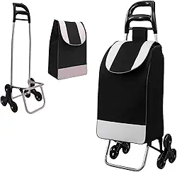 Carrinho de Compras Dobrável para Feira, Supermercado, Praia, Camping, com Rodas Triplas que Sobem Escadas, Reforçado, Suporta até 30kg, Fácil de Montar e Desmontar (Preto)