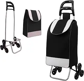 Carrinho de Compras Dobrável para Feira, Supermercado, Praia, Camping, com Rodas Triplas que Sobem Escadas, Reforçado, Suporta até 30kg, Fácil de Montar e Desmontar (Preto)