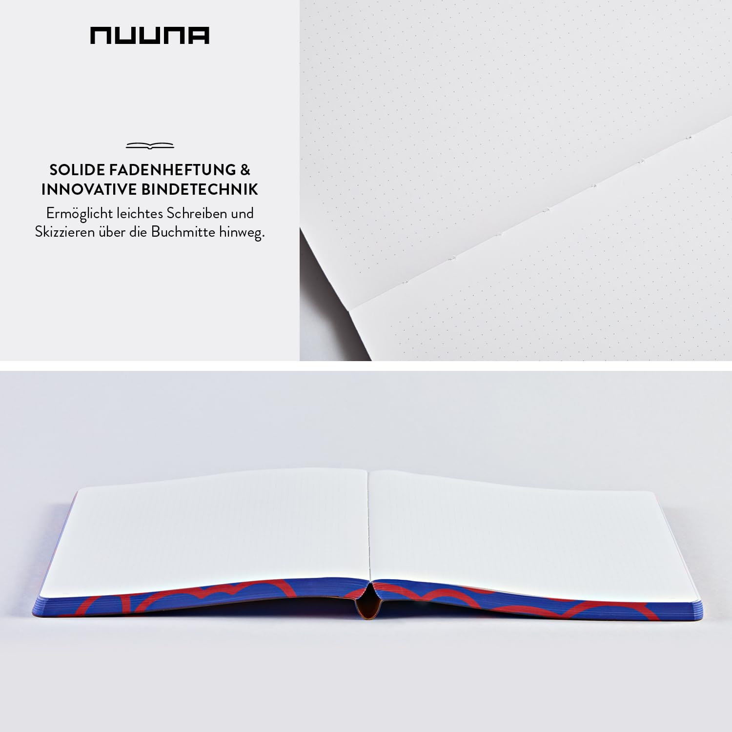 Nuuna Notizbuch A5+ | Graphic L - Heaven | 3,5 mm Punktraster | 256 nummerierte Seiten | 120 g Premium-Papier | Leder blau | nachhaltig produziert in Deutschland
