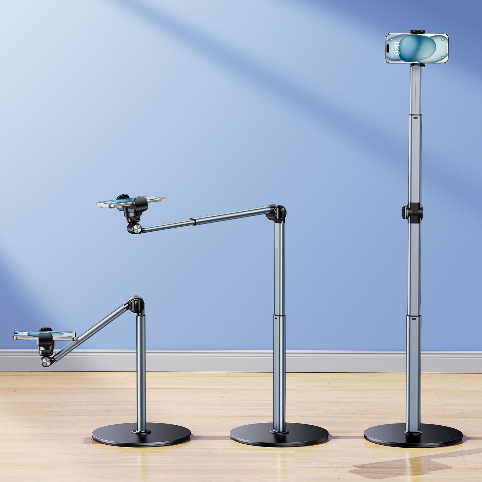 Supporto per telefono per registrazione, in alluminio, regolabile in altezza, supporto per telefono da scrivania con braccio flessibile, supporto stabile per iPhone per registrazione video