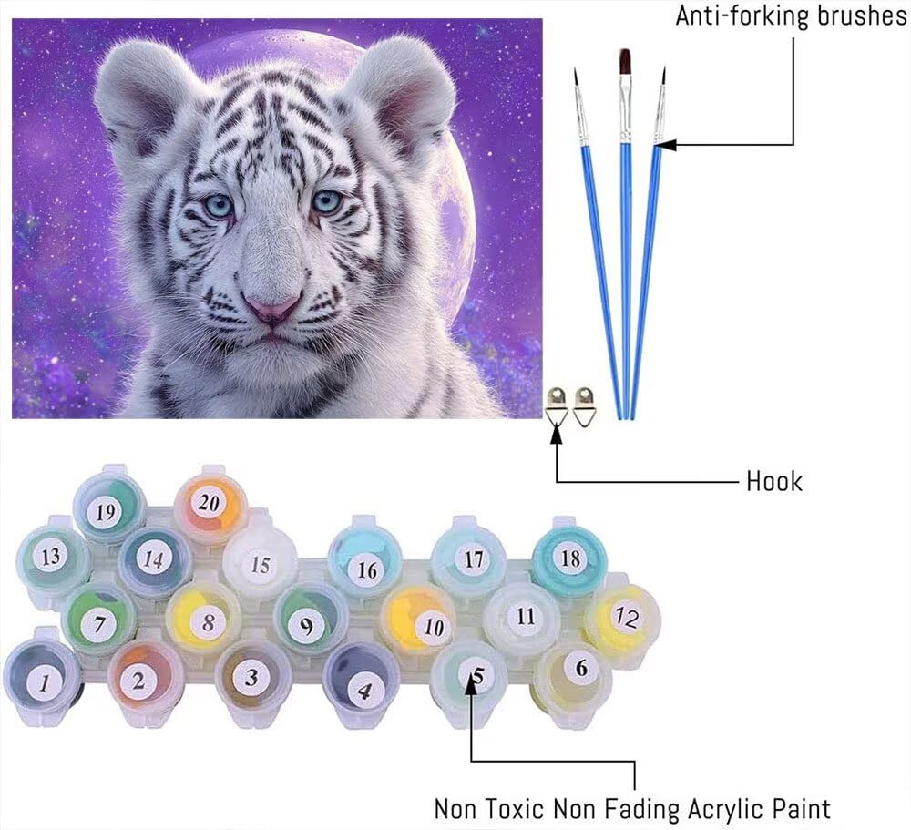 Malen Nach Zahlen Erwachsene DIY Komplettset - Hochwertige Acrylfarben & Leinwand - Entspannendes Kunsthandwerk für Anfänger & Fortgeschrittene - Ideales Home Deko - Tiger Süß Motiv (80x100cm) C-305
