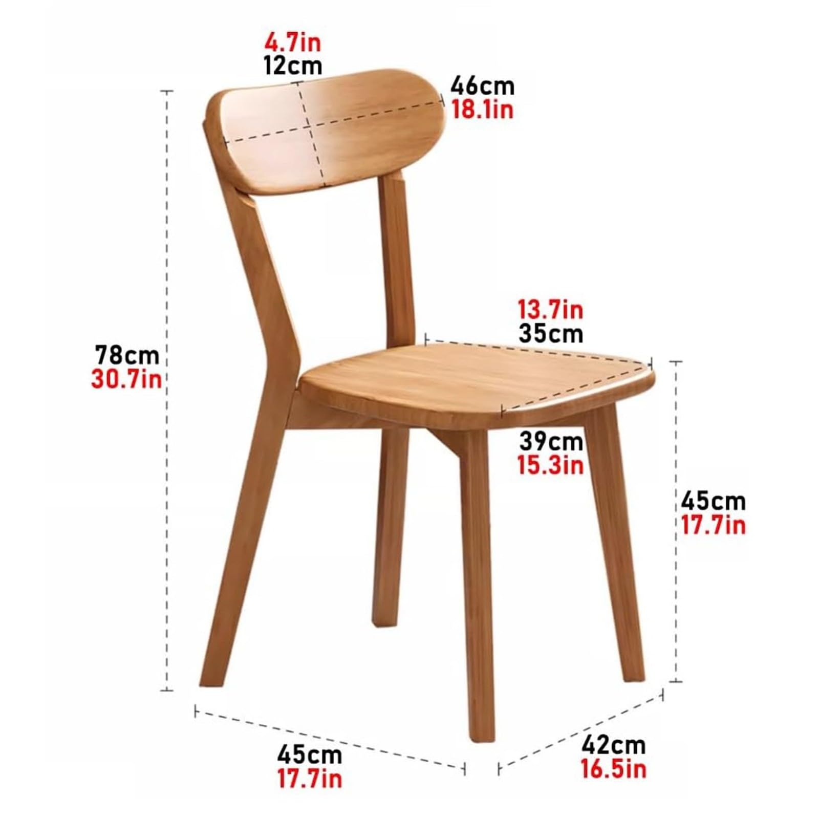 Esszimmerstühle aus Holz, Eiche, 2er-/4er-Set, Küchenstuhl aus 100% Massivholz mit abgerundeten Kanten und gebogener Rückenlehne, perfekt für Café, Restaurant Walnut,4 Piece