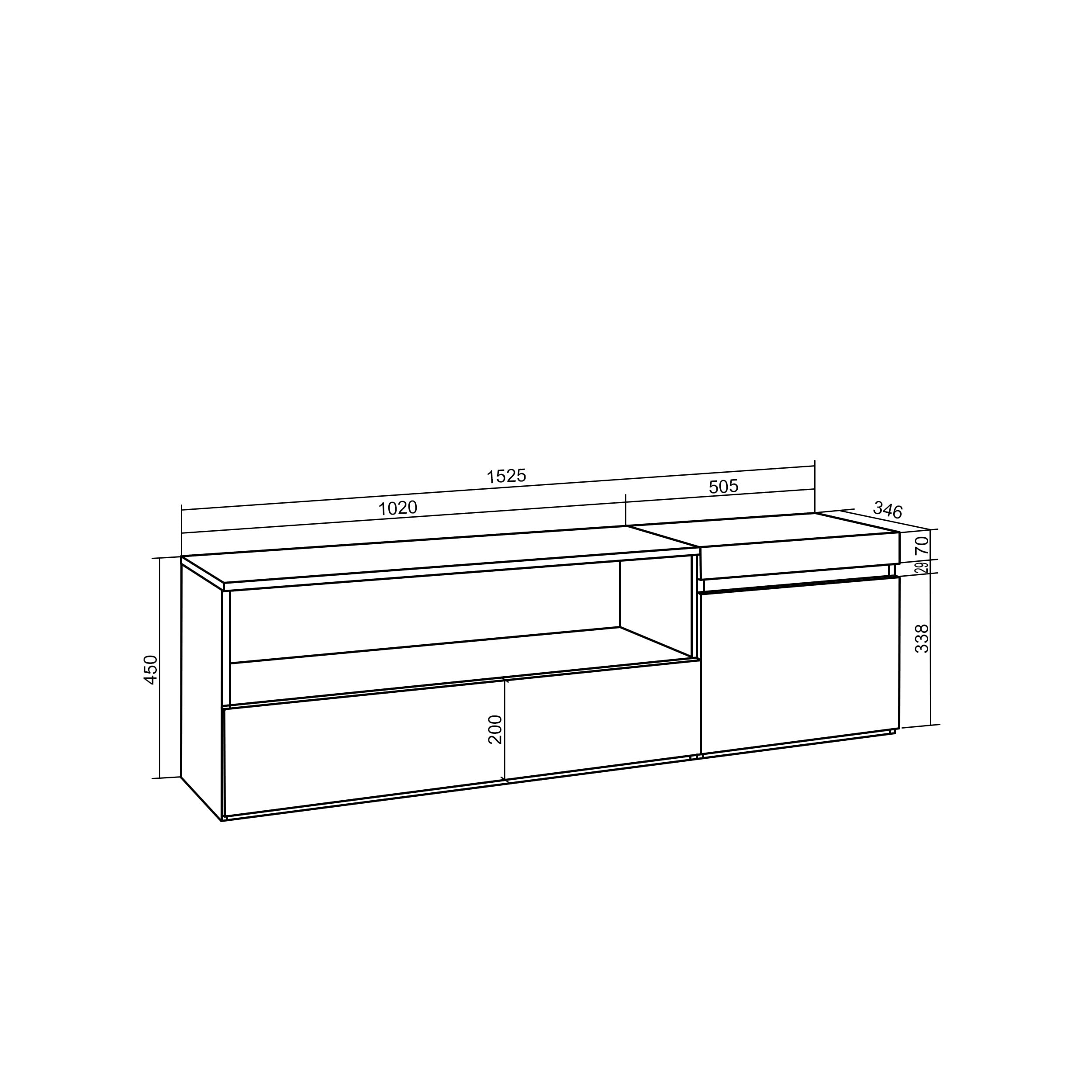 Skraut Home | Mueble TV | Televisión | Muebles de salón, almacenaje | 150x45x35cm | para TV hasta 65" | con Almacenamiento | Estilo Moderno | Roble