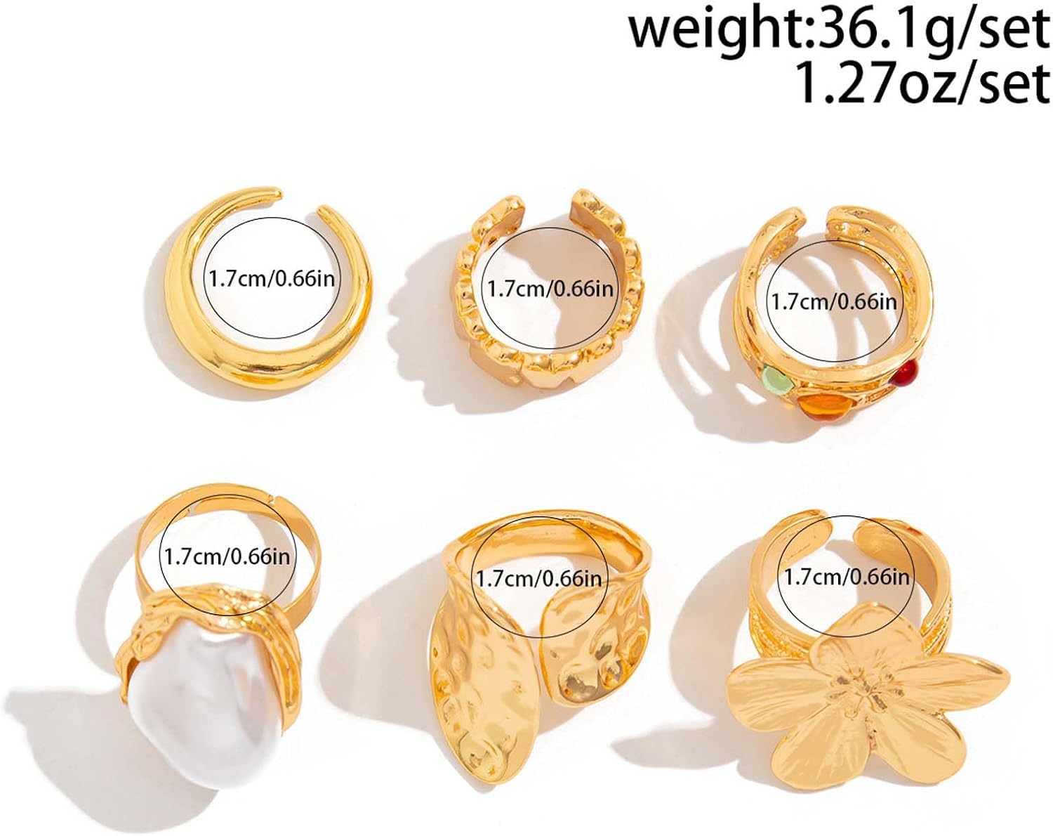 Chunky Gold Rings for Women Non Tarnish Knuckle Ring Big Pearl Flower Rings Adjustable Statement Ring Stacking - Image 5