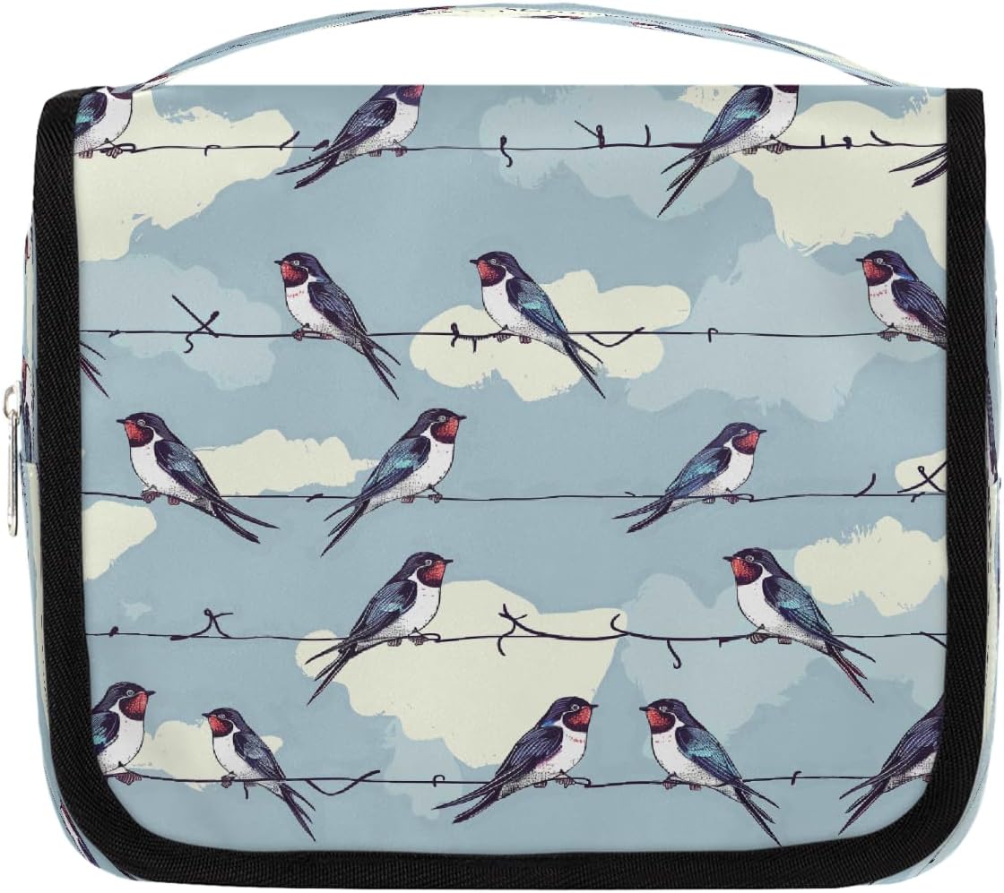 Travel Hanging Toiletry Bag for Women Men Birds On Wire Large Makeup Organizer Portable Cosmetic Pouch Waterproof Bathroom Wash Bag