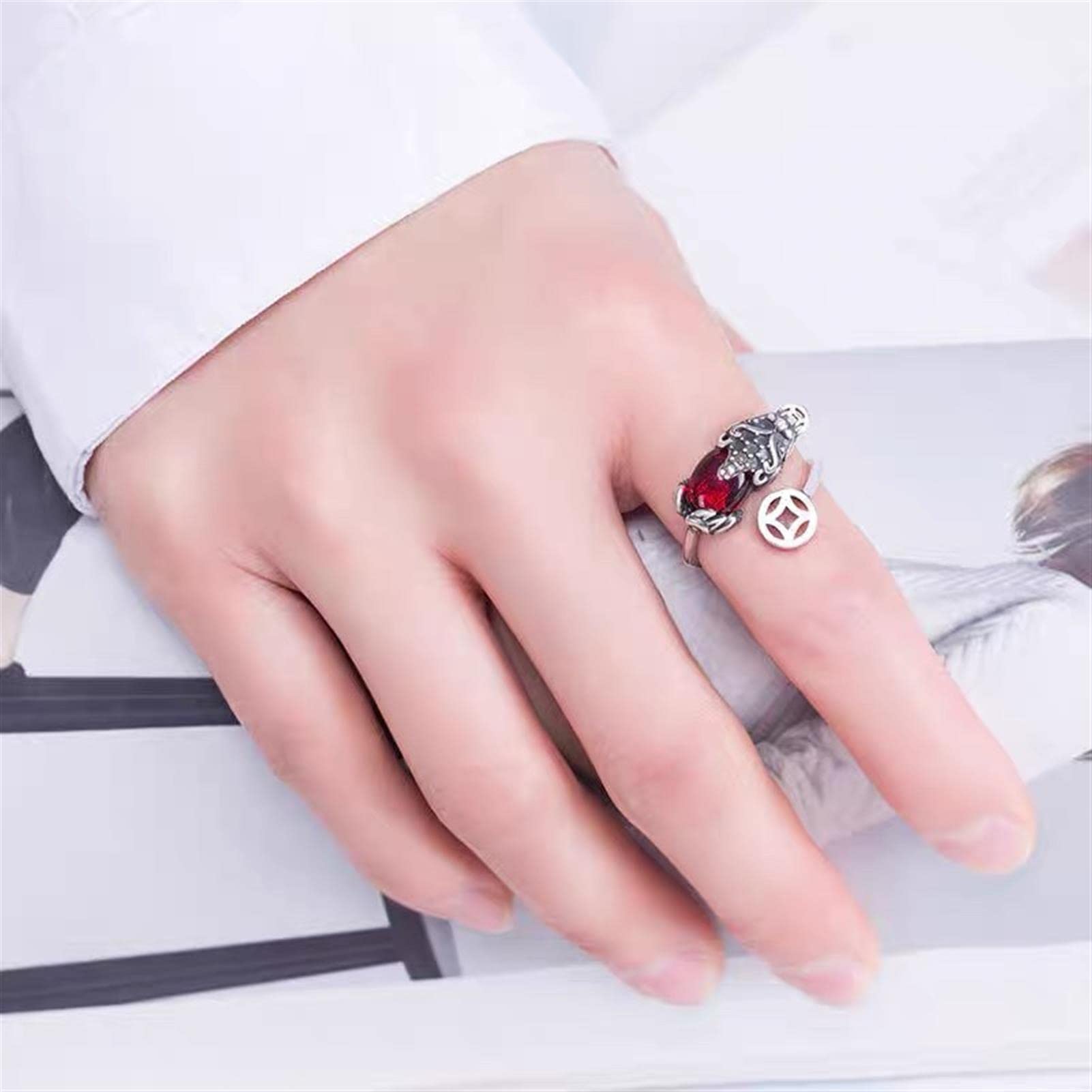 Vintage S925 Sterling Silber Fengshui Pixiu Ring Öffnung Einstellbare Zeigefinger Ring für Damen