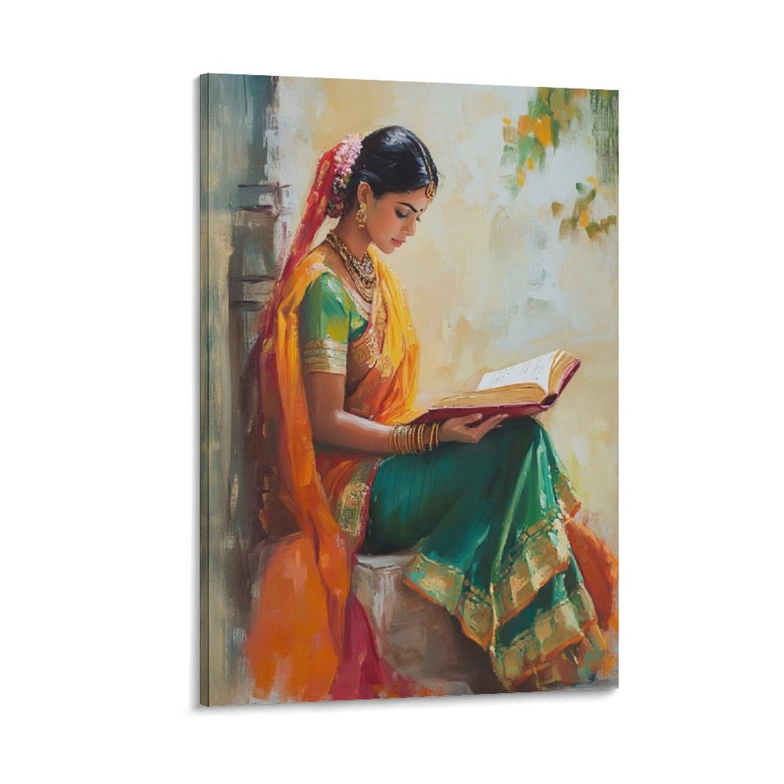 Wjwart Indian Woman In Saree Canvas Poster Bedroom Decor Landscape Office Room Decor Gift 08X12inch(20X30cm)