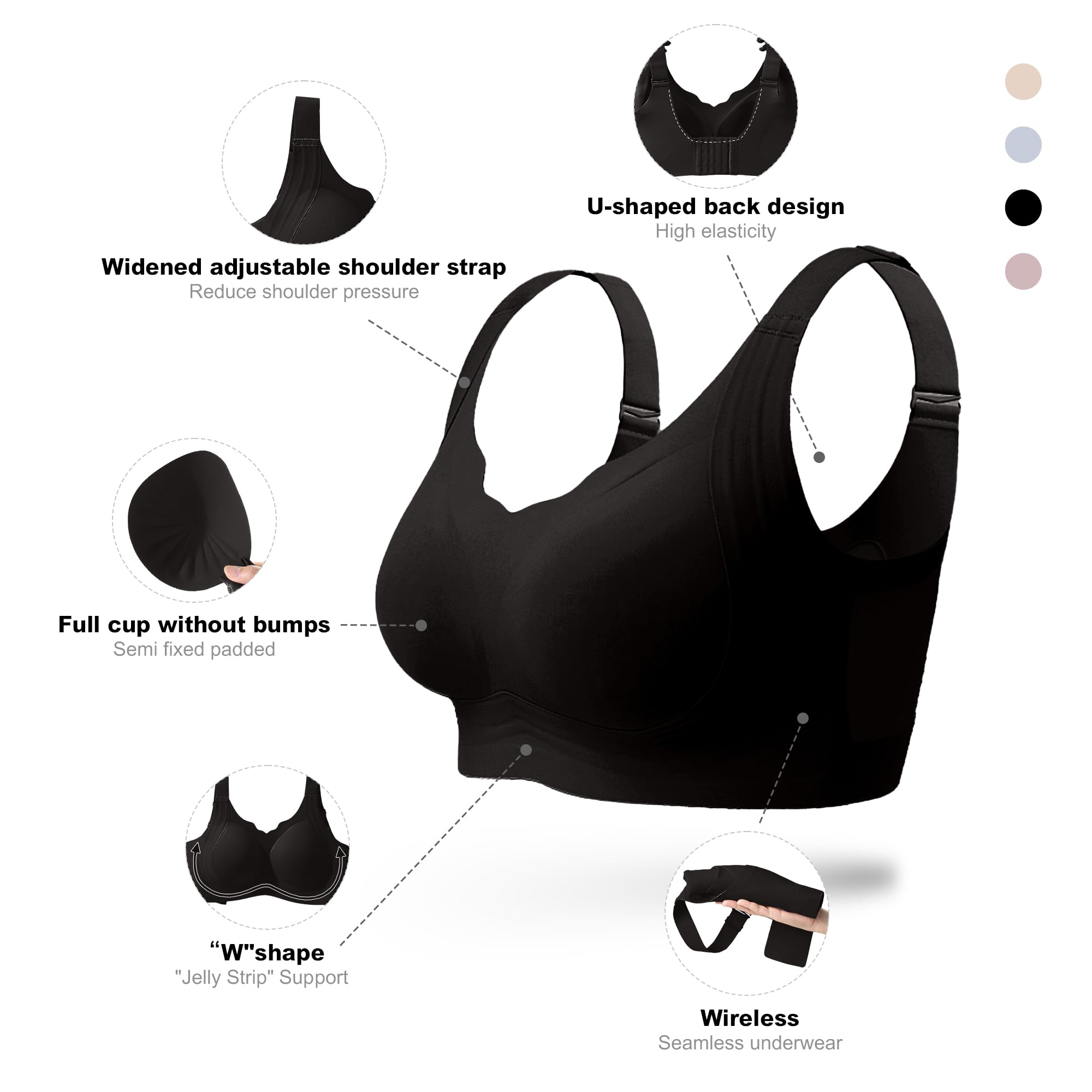 Fittingirls Reggiseno Senza Ferretto Bordo Smerlato, Senza Cuciture Copertura Totale Supporto Coppe Imbottite - Adatto a Ogni Scenario