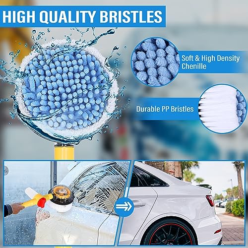 Toolly KR0202 Car Wash Brush Cleaning Kit, 360° Spin Car Mop, Microfiber Rotating Car Cleaning Brush, Detachable & Extendable Scrub Brush, Garden Hose Spray Nozzle Spray Gun thumb #3