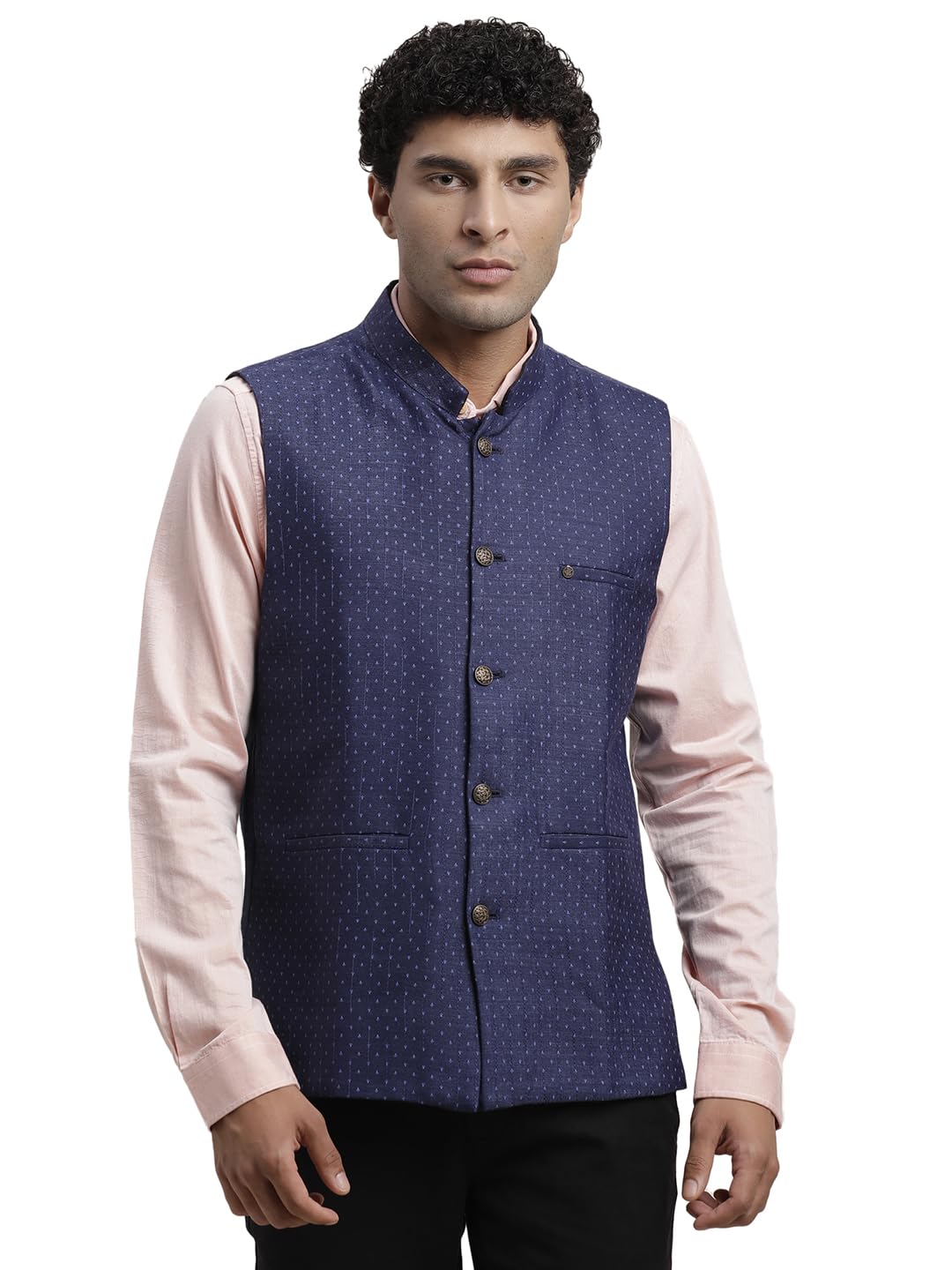 turtle Men Poly Cotton Black & Blue Printed Reversible Party Nehru Jacket-picture-24
