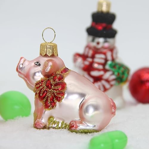 Miniatura 4 de CDL - Adornos para árbol de Navidad con diseño de lechón rosa soplado de vidrio soplado (3 pulgadas, cerdo G17)
