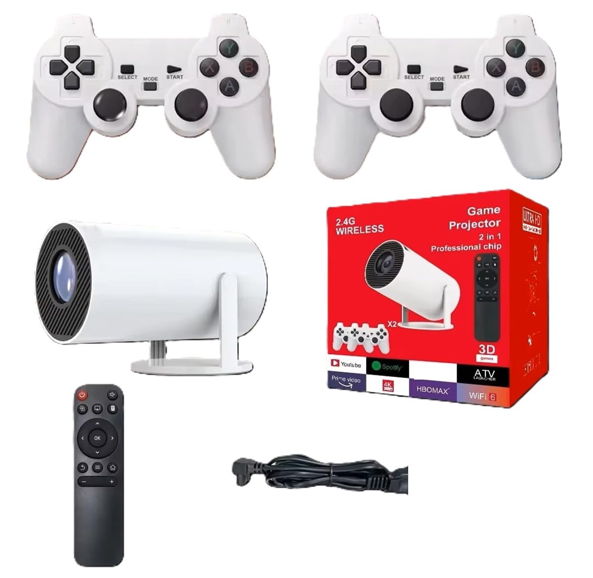 Console per videogiochi retrò Mini proiettore intelligente portatile Proiettore domestico Sistema Android11 ​​1080P 64 GB Giochi per regali