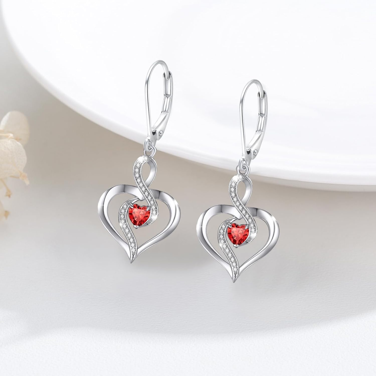 Birthstone Leverback Earrings 925 Sterling Silver Infinity Heart Dangle Drop Earrings Birthstone Jewelry Birthday Gifts for Women Mom - Image 2