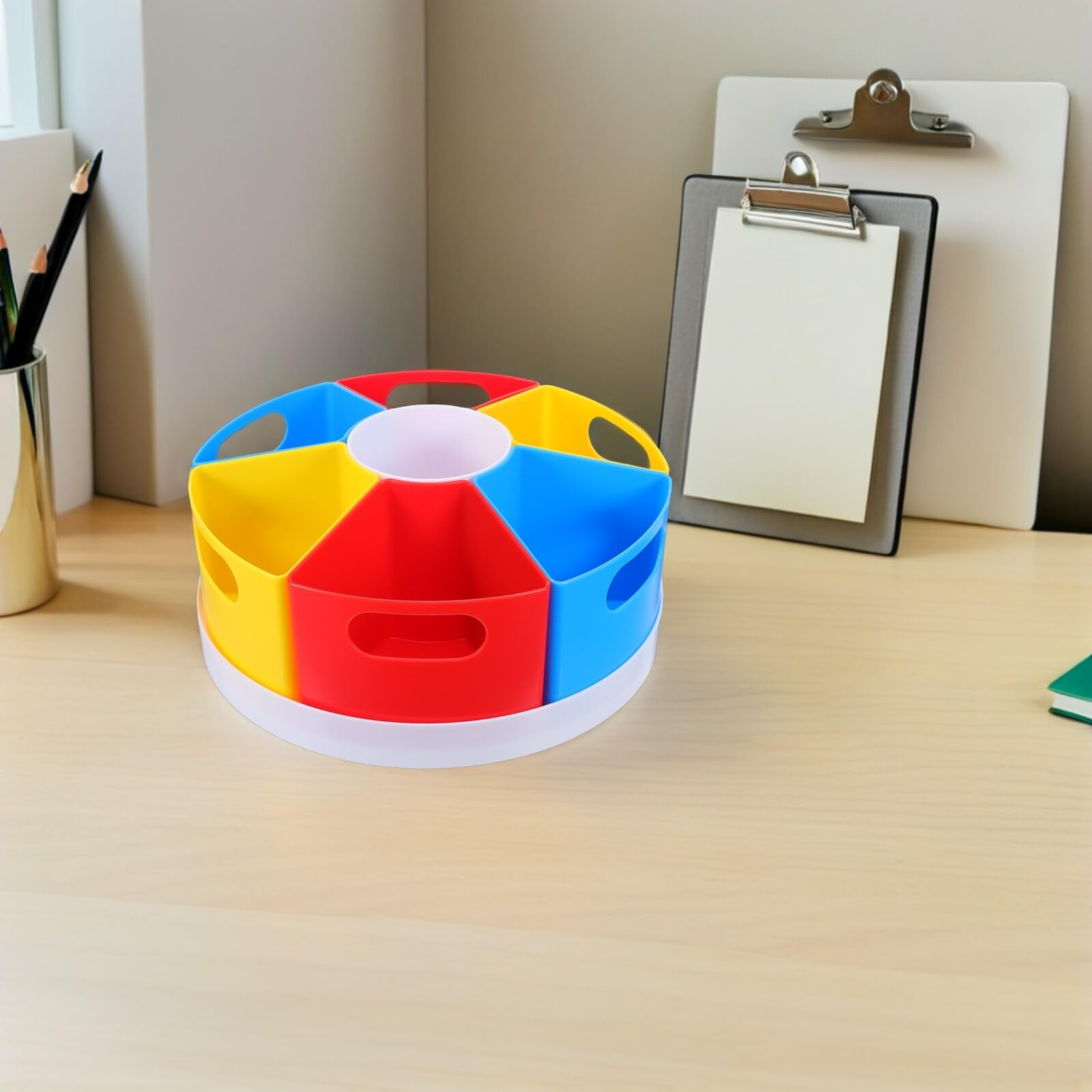 Organizer da Scrivania Portapenne Multifunzionale Girevole 360° da 10" con 6 Scomparti e Contenitore Rimovibile in Plastica per Ufficio, Scuola e Casa