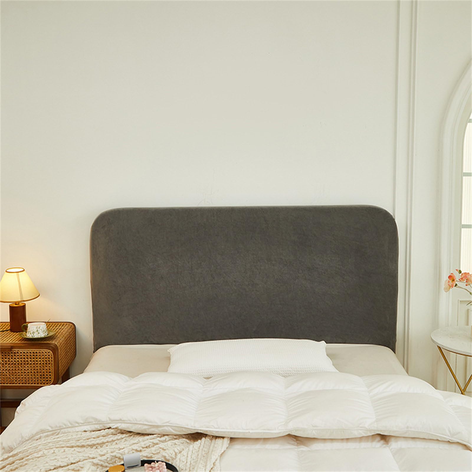 Chickwin Bed Headboard Cover, Silver Fox Velvet Headboard Covers Modern All-Inclusive Bed Headboard Covers Universal Stretch Bed Head Cover Elastic Bed Headboard Slipcover (Gray,200cm)