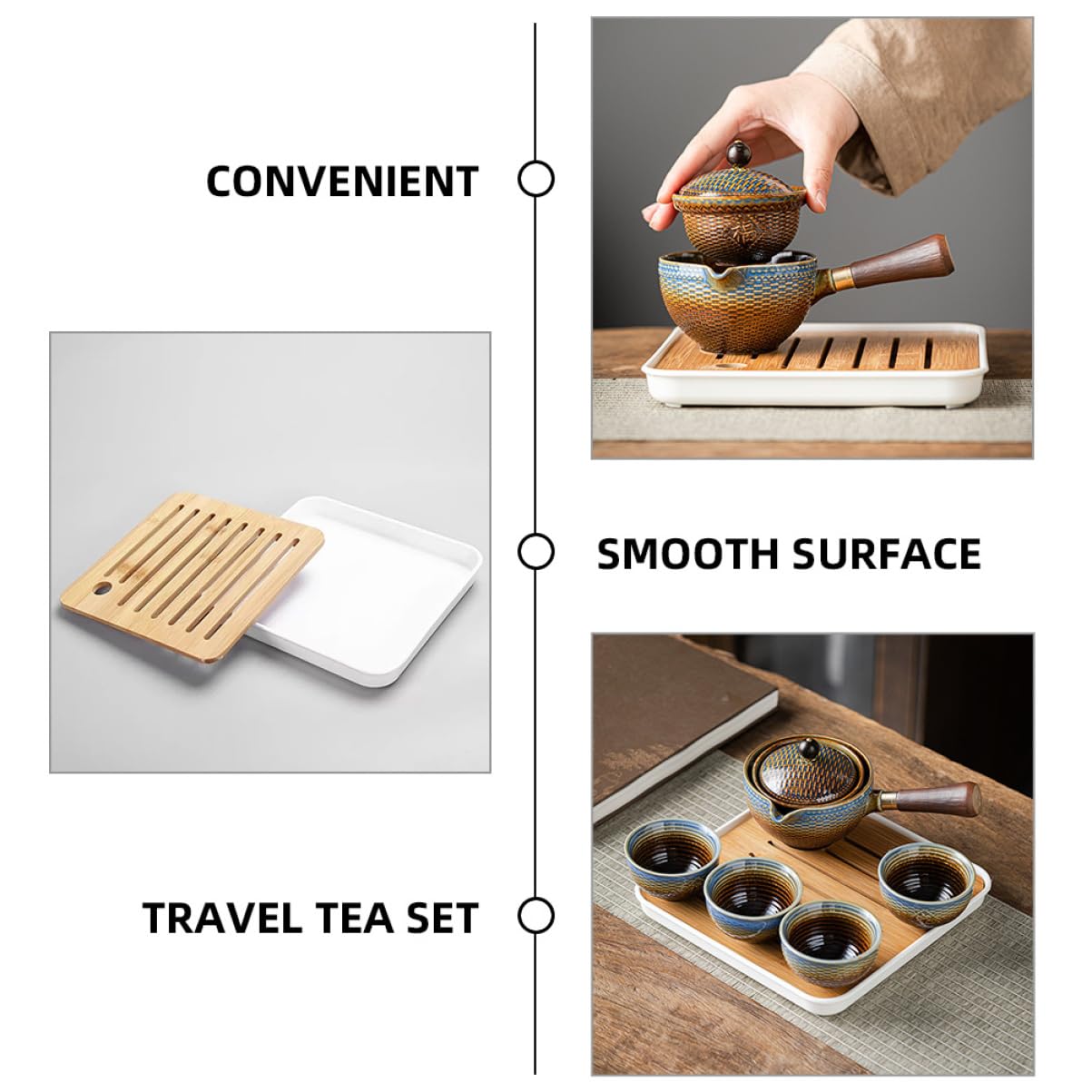 Juego de Té para Viaje Tetera Giratoria y Tazas de Cerámica Portátil Diseño Elegante Bolsa de Almacenamiento Adecuado para Aficionados al Té en Casa o Viaje