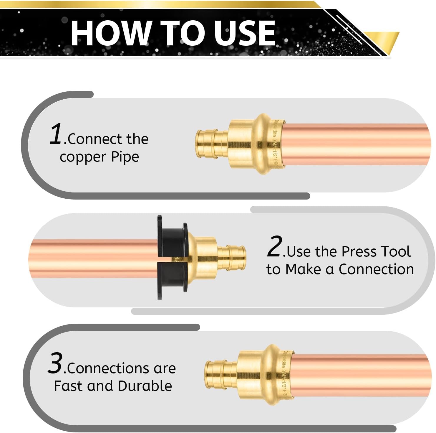 (Pack of 10) FOSKAN 3/4" Copper Press x 1/2" PEX A Expansion Brass Coupling Adapter,Pro Press Fittings Connect from Copper to PEX A Pipe(PRESS088)