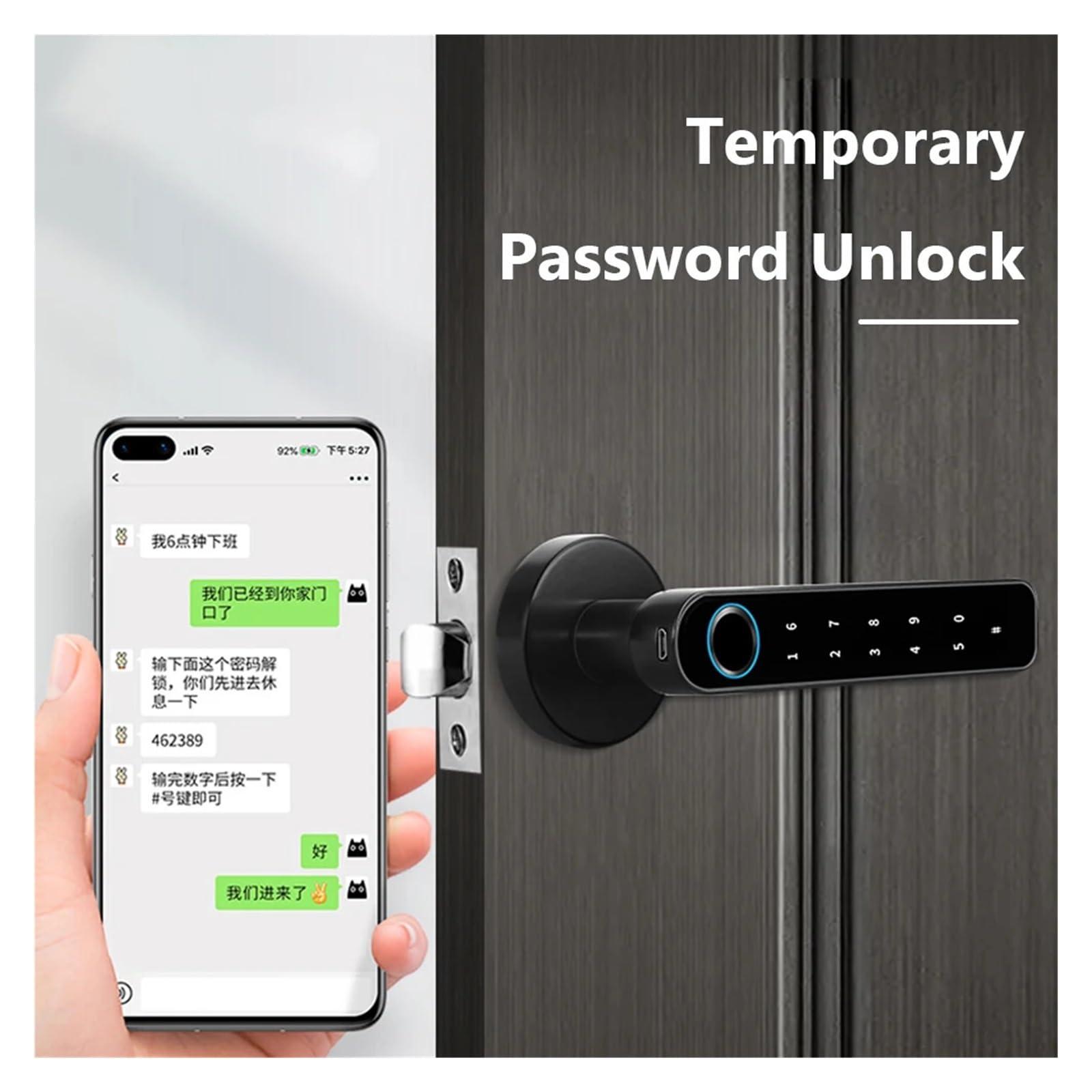 Inteligentny zamek, zamek na linie papilarne, zamek szyfrowy, elektroniczny zamek do drzwi Bluetooth, zamek klamki z możliwością ładowania USB z 2 kluczami Zamek z klamką Zamki do drzwi apartamentowyc