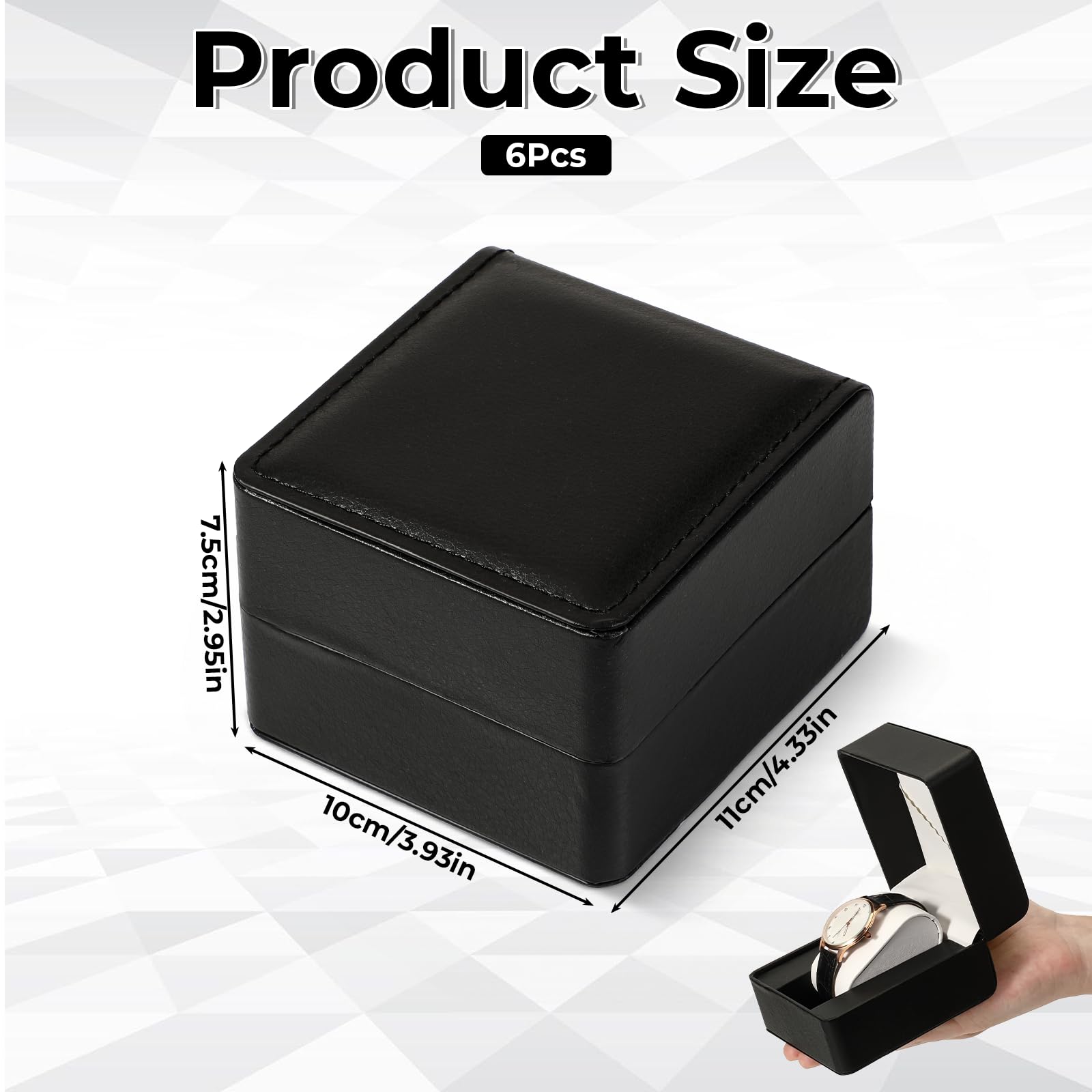 6 Pack PU Leather Watch Gift Case with Removable Pillow, Single Watch Storage Case, Portable Black Wristwatch Display Box with a Card Pocket, Single Wristwatch Organizer for Women and Men
