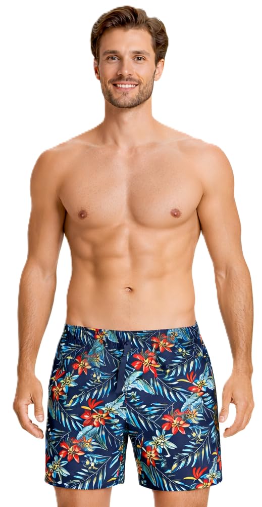 bugatti® - Mens Floral Floral Swim Trunks in Green, Navy, Black or Turquoise, Floral Navy, L