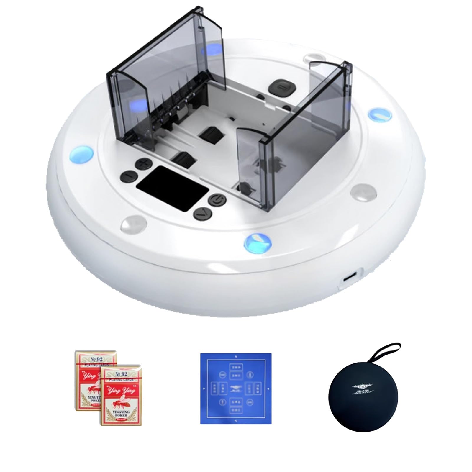 YXZQLOZ Rechargeable Automatic Card Shuffler & Dealer for 1-4 Decks, USB-C Powered, for 1-8 Players for Poker, Blackjack & Texas Hold'em Games (White)