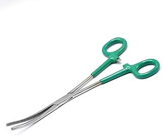 LAJA Imports Heavy Duty Green PVC Grip Handle Stainless Hemostat Forceps Curved Serrated 8