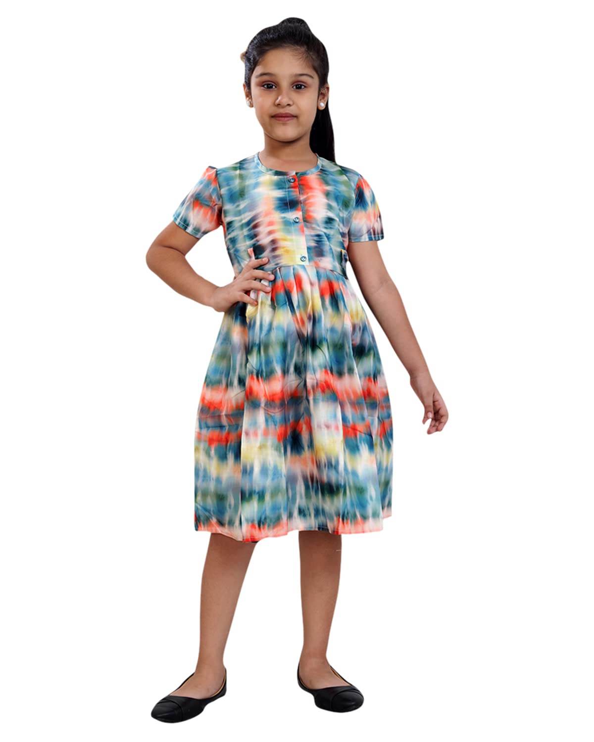 I ENTERPRISE Multicolor Cottan Printed Knee Length Kids Dress