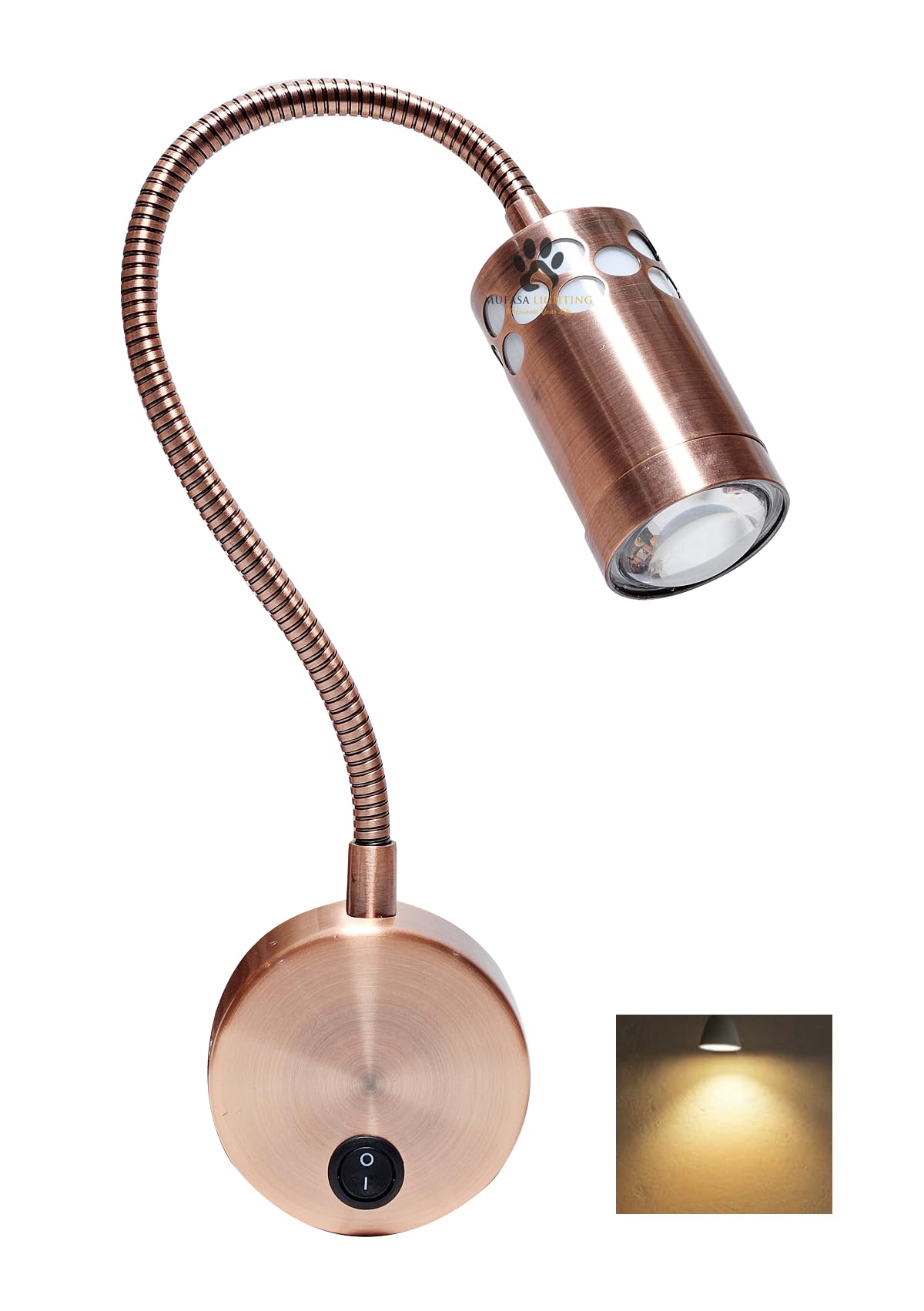 Mufasa 3 Watts Rose Gold LED Bedside Wall Light Surface Mounted Spotlight Reading Light Night Lamp 28Cm Gooseneck with 3 Step Light (White,Warm White and Natural White) (Pack of 1)-image-23