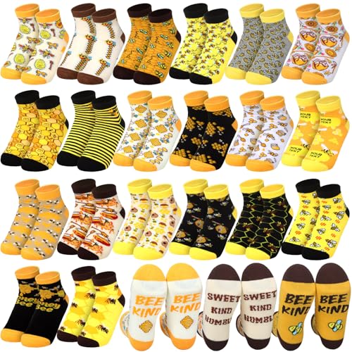 Image of Xuhal 20 Pairs Bee Socks for Women Funny Bee Day Gifts Bulk Cotton Ankle Socks for Honeybee Lover Holiday Birthday Gifts