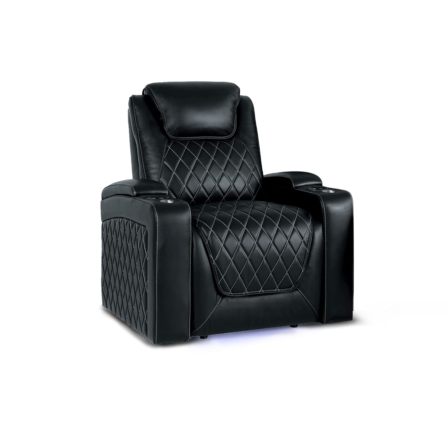 Valencia Oslo Home Theater Seating | Premium Top Grain Italian Nappa 11000 Leather, Power Recliner, Power Headrest, LED Lighting (Single Seat, Black)
