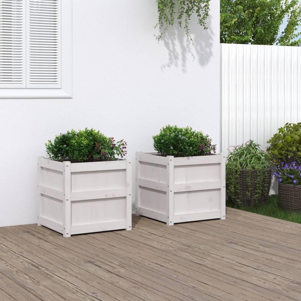 Mengtu Garden Planters 2 pcs White Solid Wood Pine, Garden Planters Flower Plant Pot, Planting Raise Bed Basket, Outdoor Planter Box