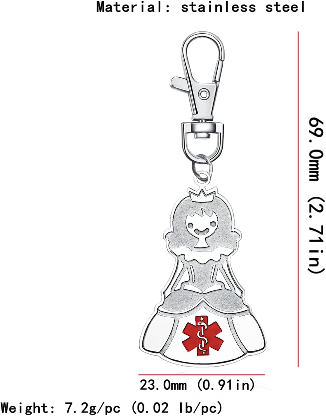 Medical Alert Tag Keychain Stainless Steel Princess Emergency Medical Id Charm for Bags Cloth Dog Tags