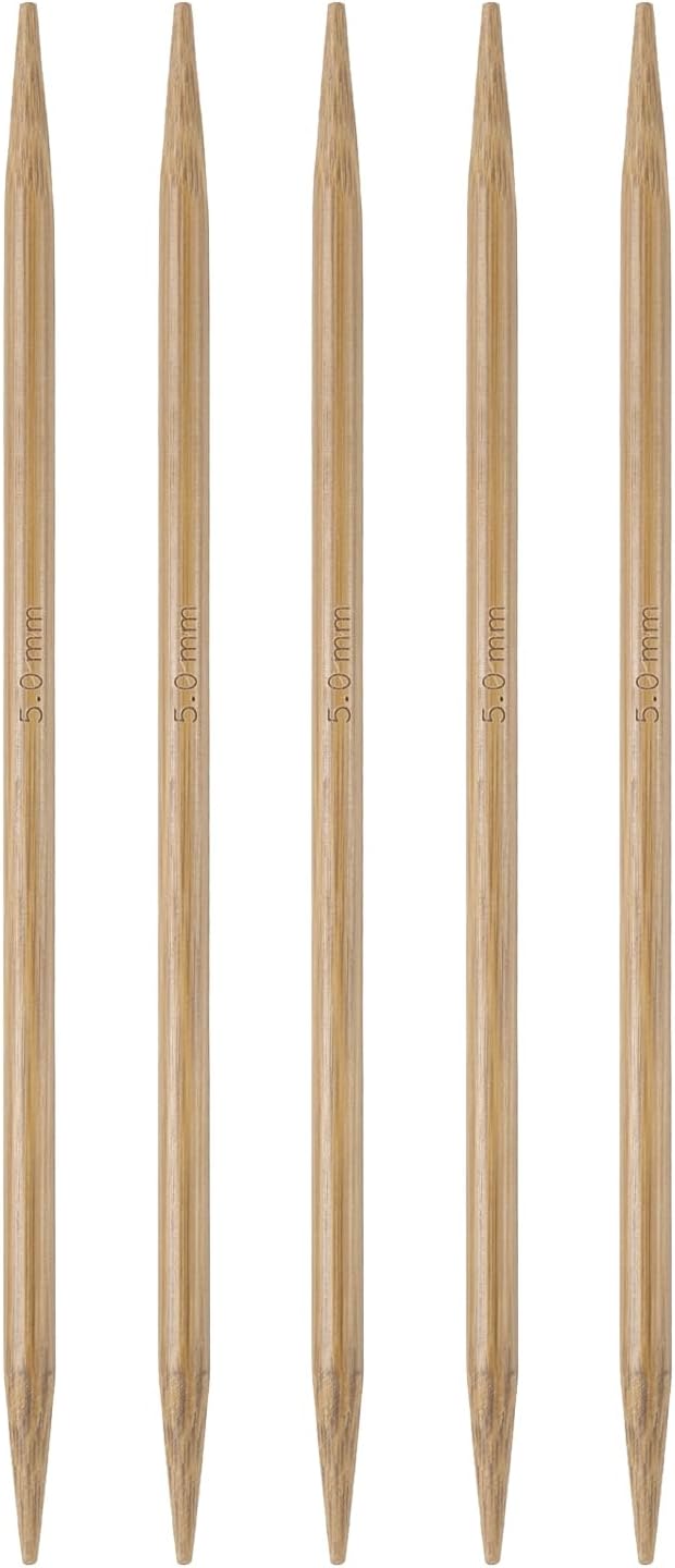HARFINGTON 5Pcs Bamboo Knitting Needles Double Pointed Size US 8(5mm) Carbonized 6 Inch(15cm) Straight for Handmade Creative DIY Knitting Craft Yarn Projects