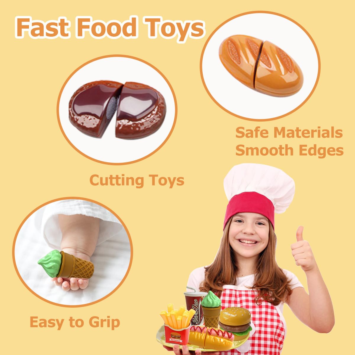 Ensemble De Jeu Cuisine En Bois – Burger & Frites Jouet Pour Enfants Dès 3 Ans, Accessoires Complets Pour Jeu De Rôle Imaginatif