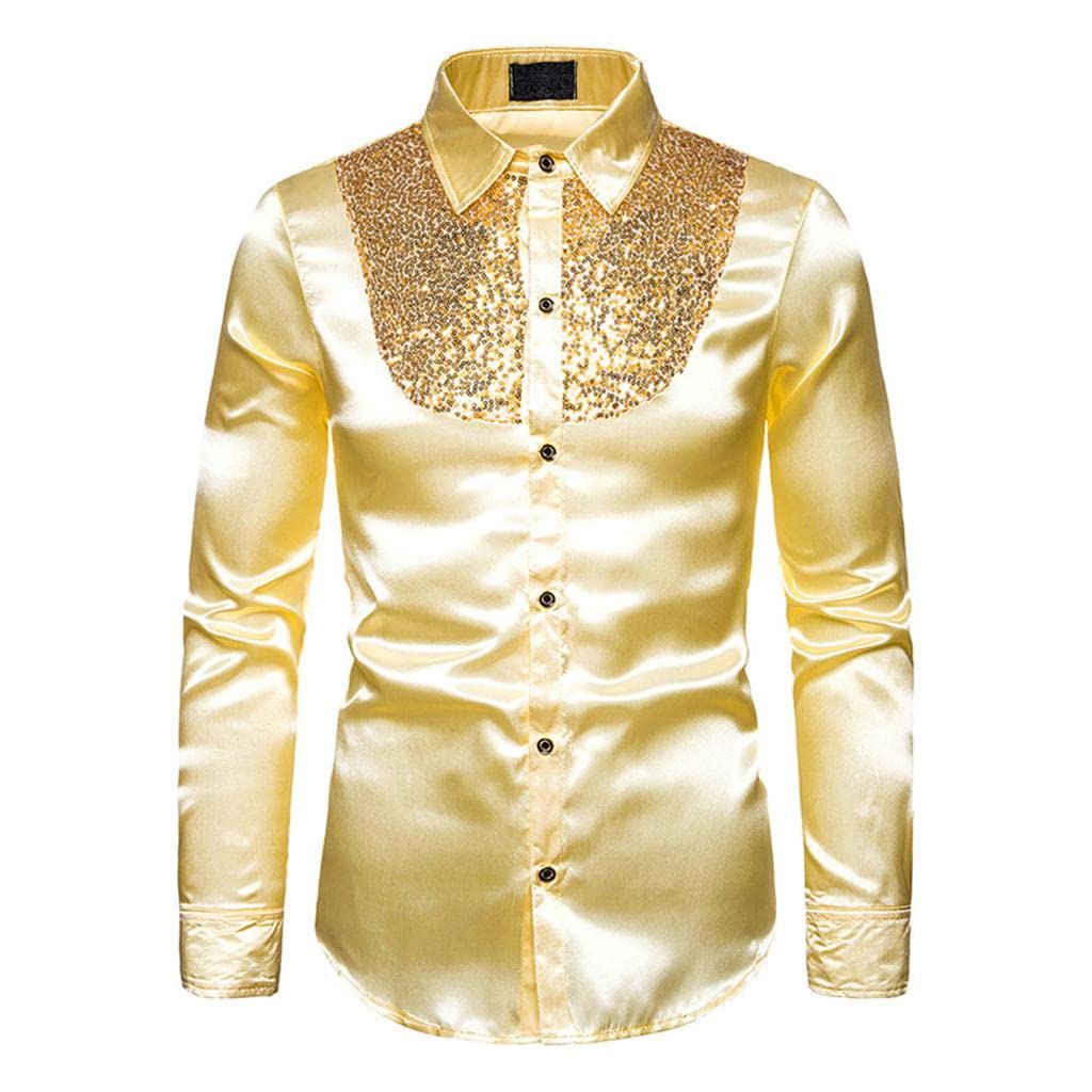 お値下げ！Zumba Sparkle Button Down スパンコールシャツ ZOOMELLA Mens Fashion Button Down Shirts Long Sleeve Sequins Tops